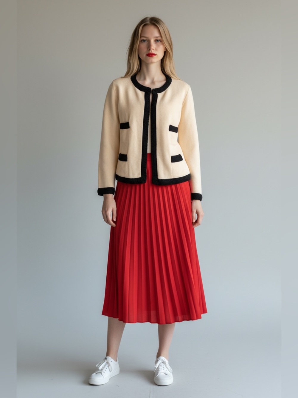 CHANEL Cream and Black Trim Cardigan